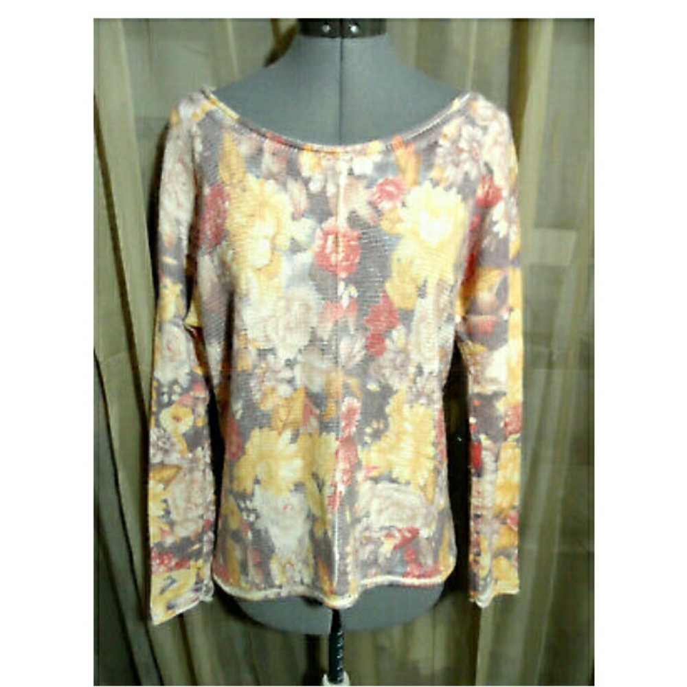 FREE PEOPLE Knitted Sweater S Yellow floral roses